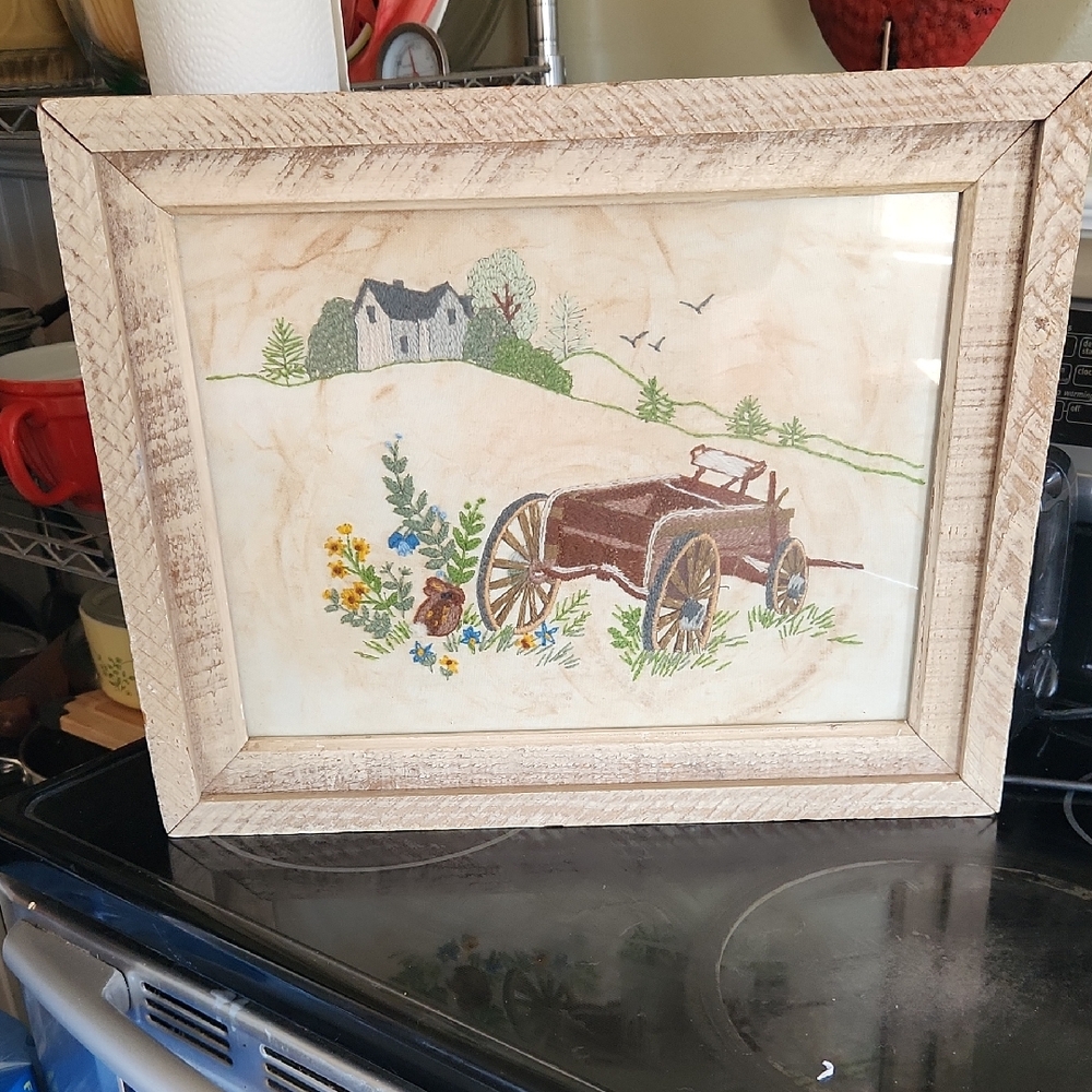 Framed Rustic Embroidery Art